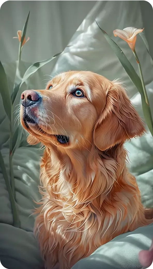 Vibrant illustration of golden retriever in serene atmosphere
