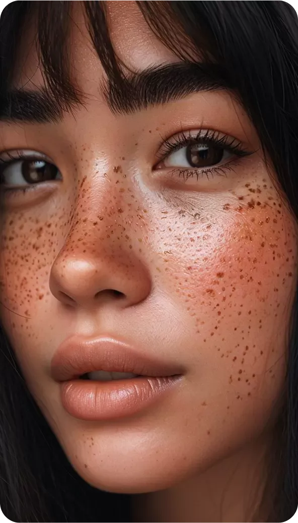 Close up portrait showcasing natural beauty and freckles