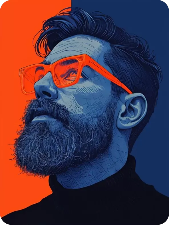 Modern illustration of bearded man in neon glasses