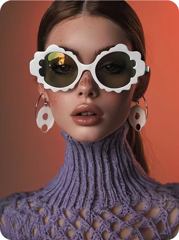 Fashion portrait of young woman in oversized sunglasses