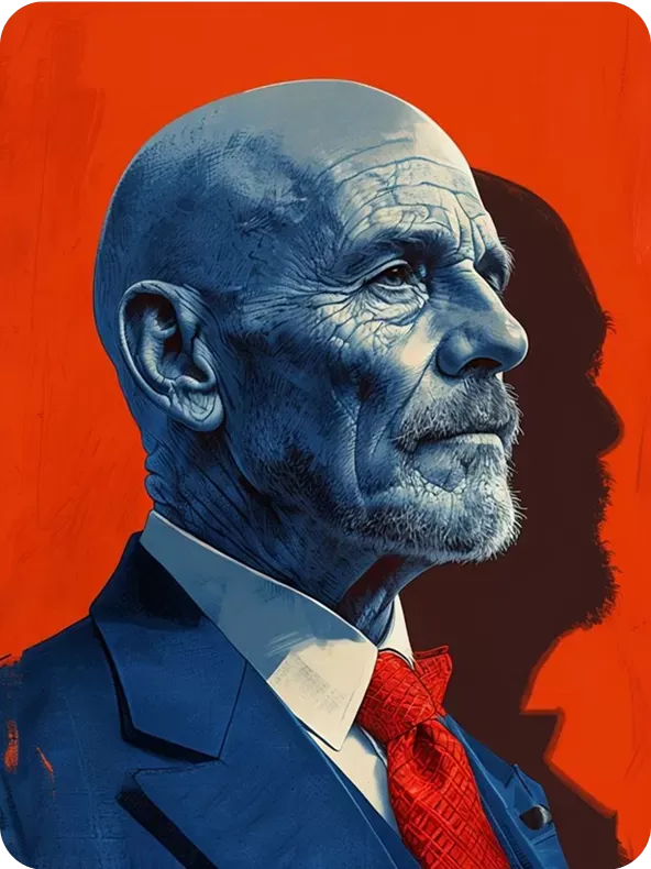 Monochromatic portrait of an older man in blue