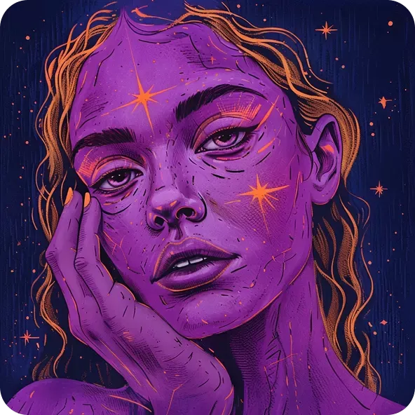 Surreal digital illustration of a contemplative womans face